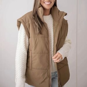 Women's Tan Puffer Vest